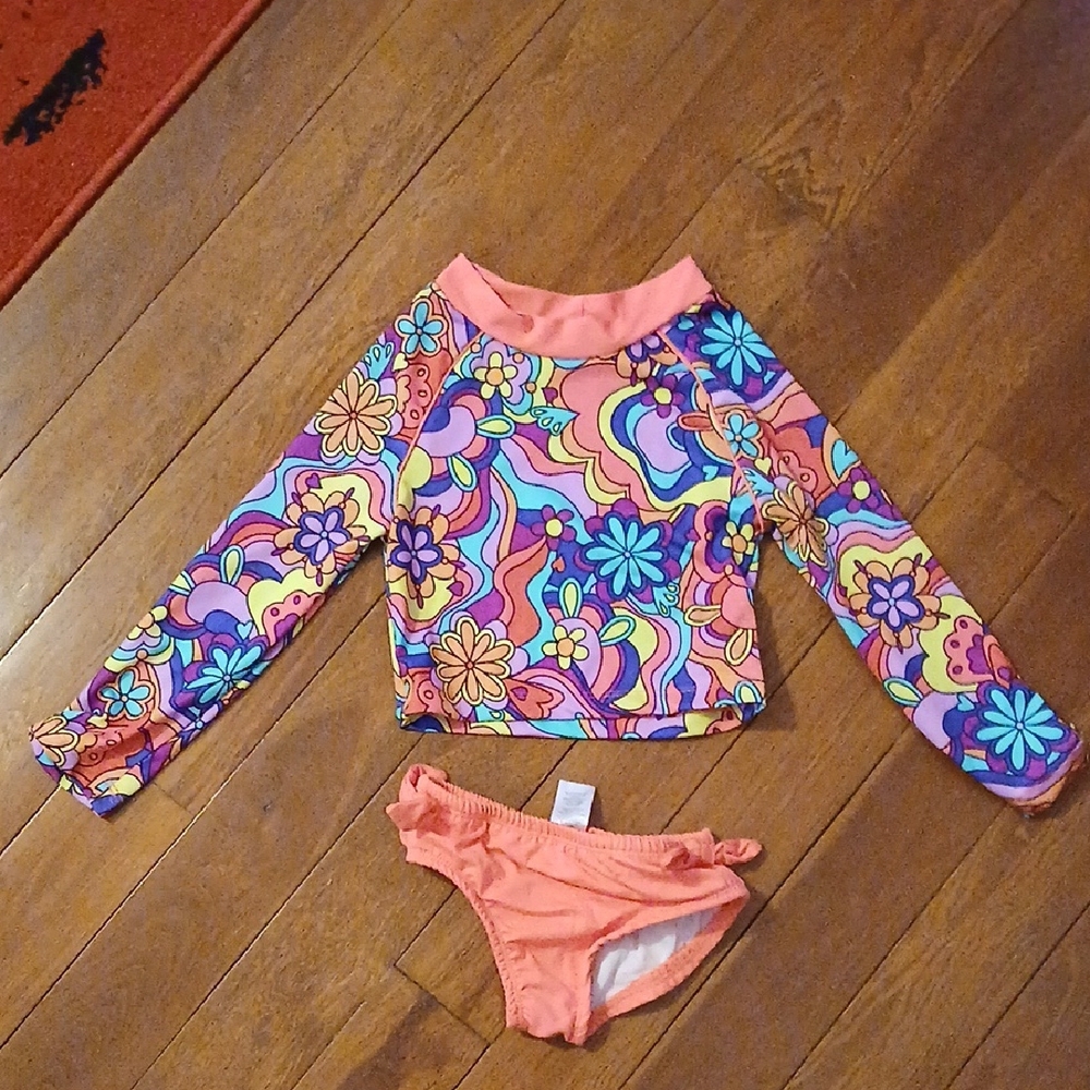 Penelope Mack Pink and Blue Rashguard Swim Set Size 5